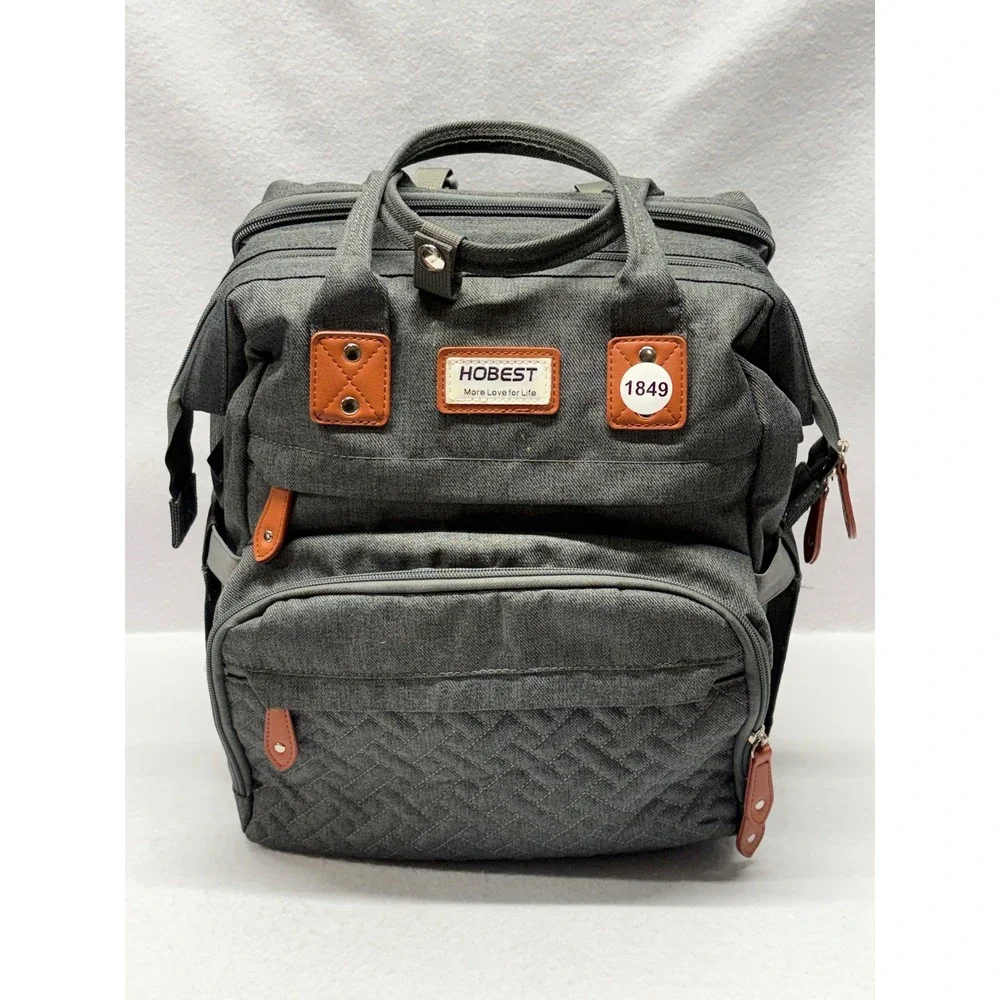 Hobest Diaper Bag Backpack Gray Insulated Pockets with Changing Pad Station